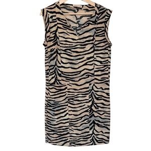 Rebecca Taylor Zebra Print Sleeveless Shift Dress Size 6 Front Pockets
